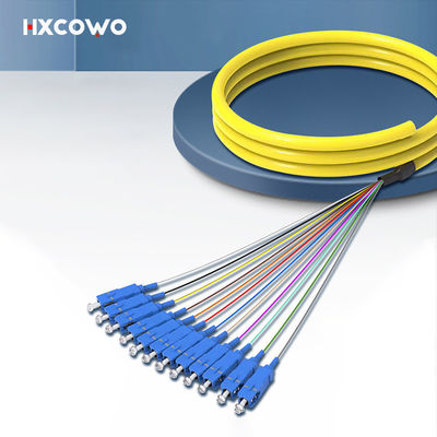Beli HXCOWO SC Fanout SM 12 Core Fiber Optic Bundle Pigtail PVC LSZH Panjang gelombang 850nm/1310nm/1550nm pembuatan online