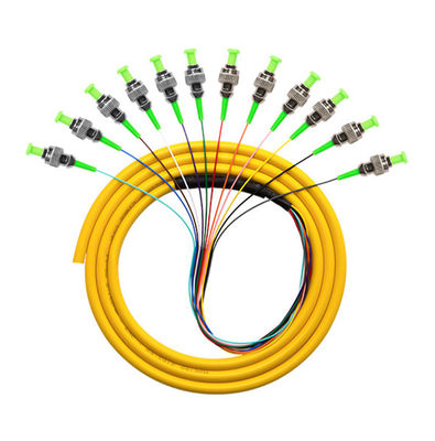Beli PVC LSZH HXCOWO ST APC Konektor SM MM 12 Inti 1M Atau Customized Panjang Serat Optik Pigtail pembuatan online