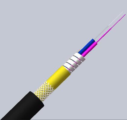 LSZH Jacket 5.0mm 2 Core Armored Fiber Optic Cable untuk digunakan di dalam ruangan